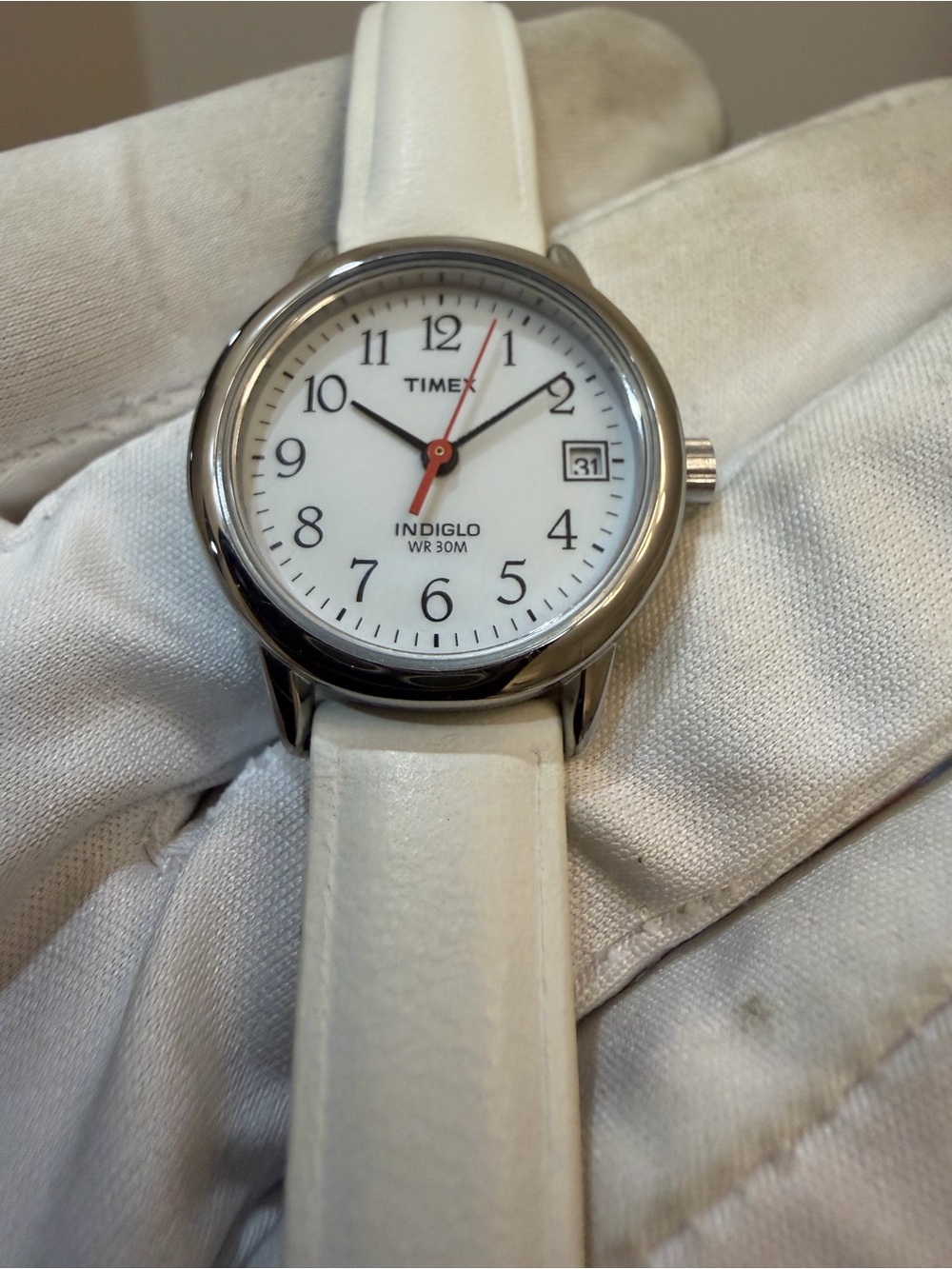 Timex Women's Easy Reader Watch T2H391 Indiglo White Leather 25mm Quartz